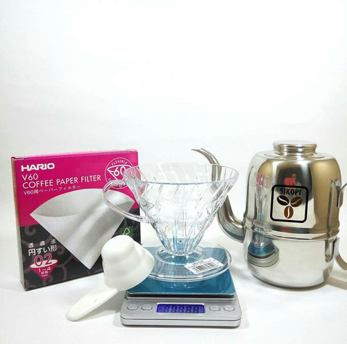 Paket Seduh Kopi Hario 02 Transparant (include Timbangan)